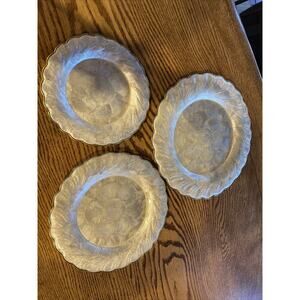 Set of THREE Scalloped Shell Round Plates Mother Of Pearl Gold Trim 3 Sizes